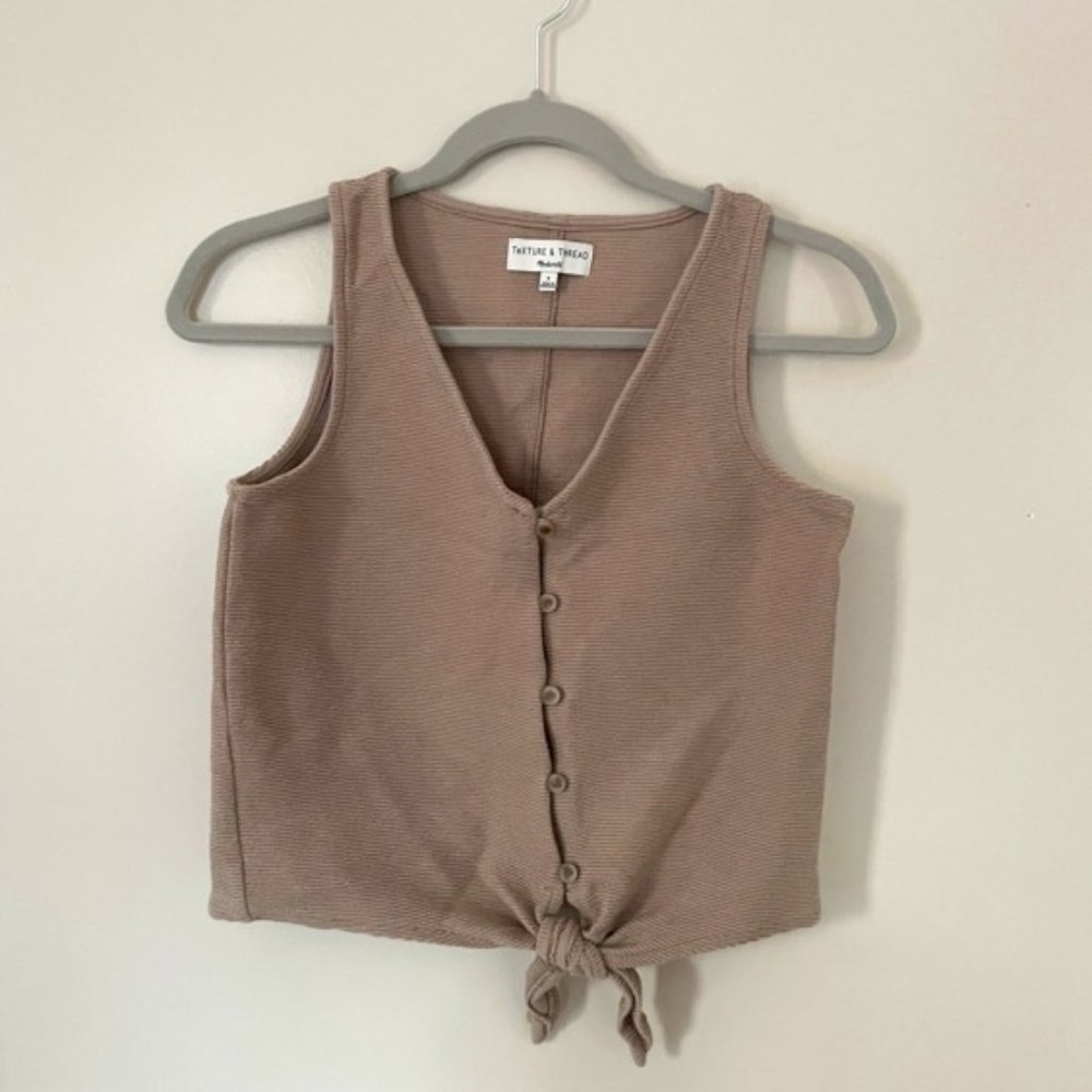 Madewell Beige Texture & Thread Button-Front Tie Tank Top